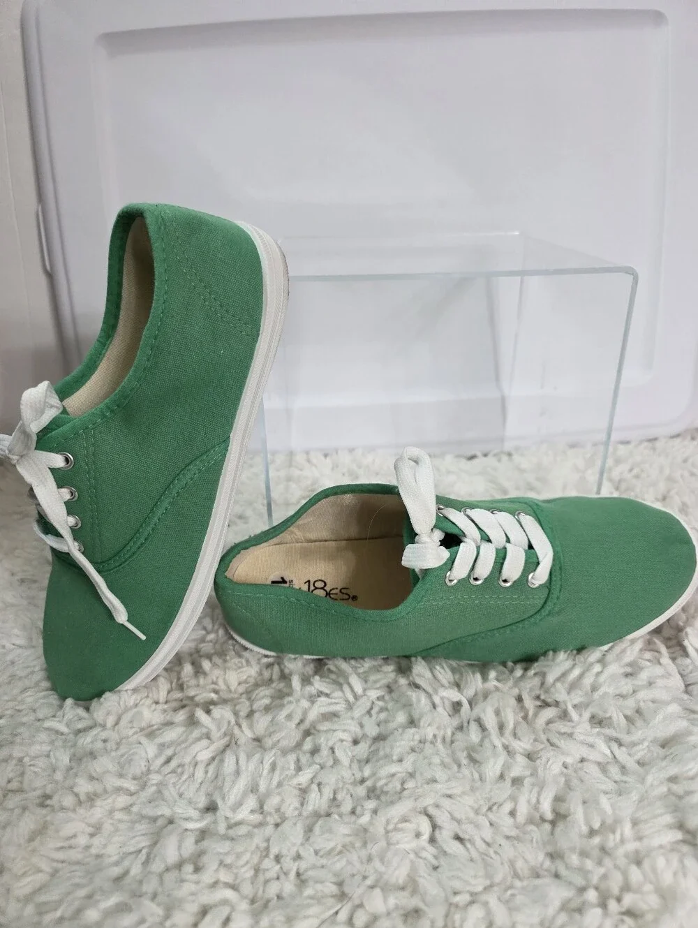Shoes8teen Canvas Lace-Up Sneakers, Size:10, Color: Green, White Laces